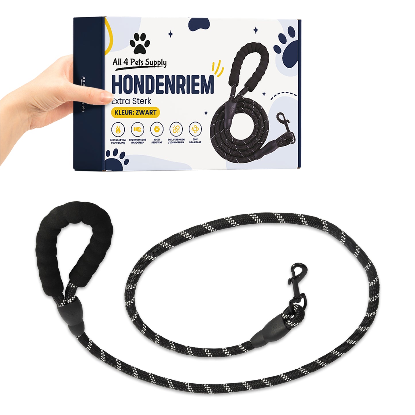 All 4 Pets Supply® Reflecterende Hondenriem - 3 meter - Zwart