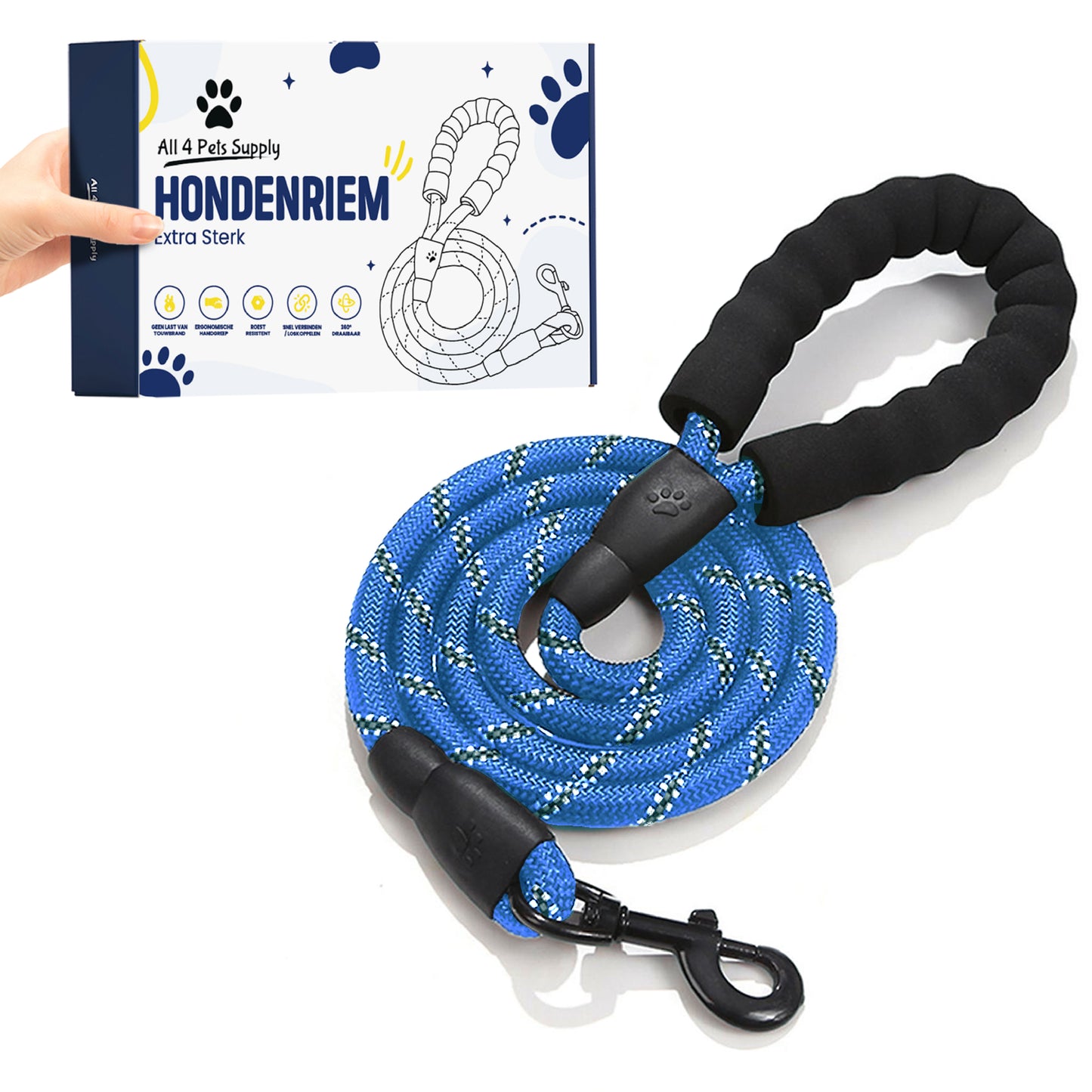 All 4 Pets Supply Reflecterende Hondenriem - 3 meter - Blauw - Hondenleiband / Hondenlijn