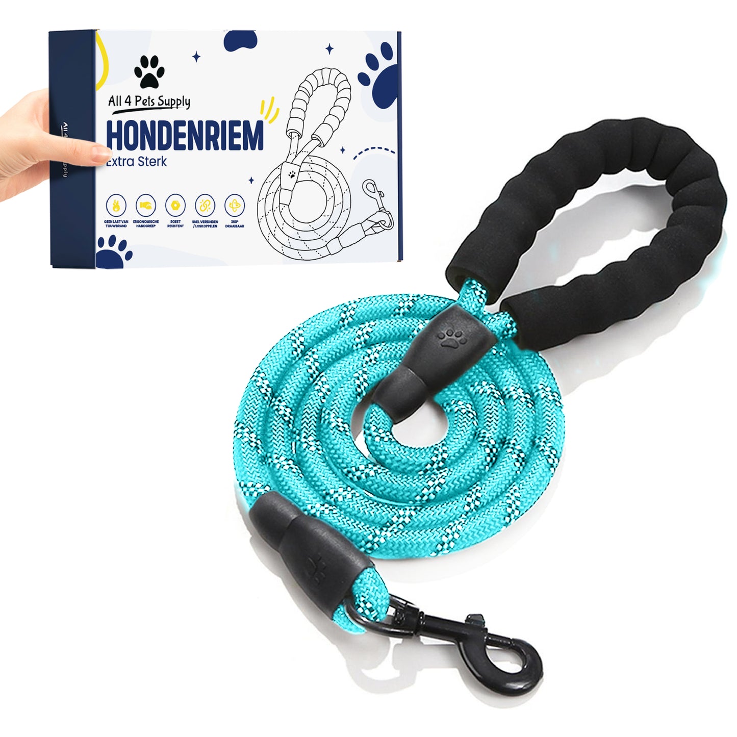 All 4 Pets Supply Reflecterende Hondenriem - 3 meter - NeonBlauw - Hondenleiband / Hondenlijn