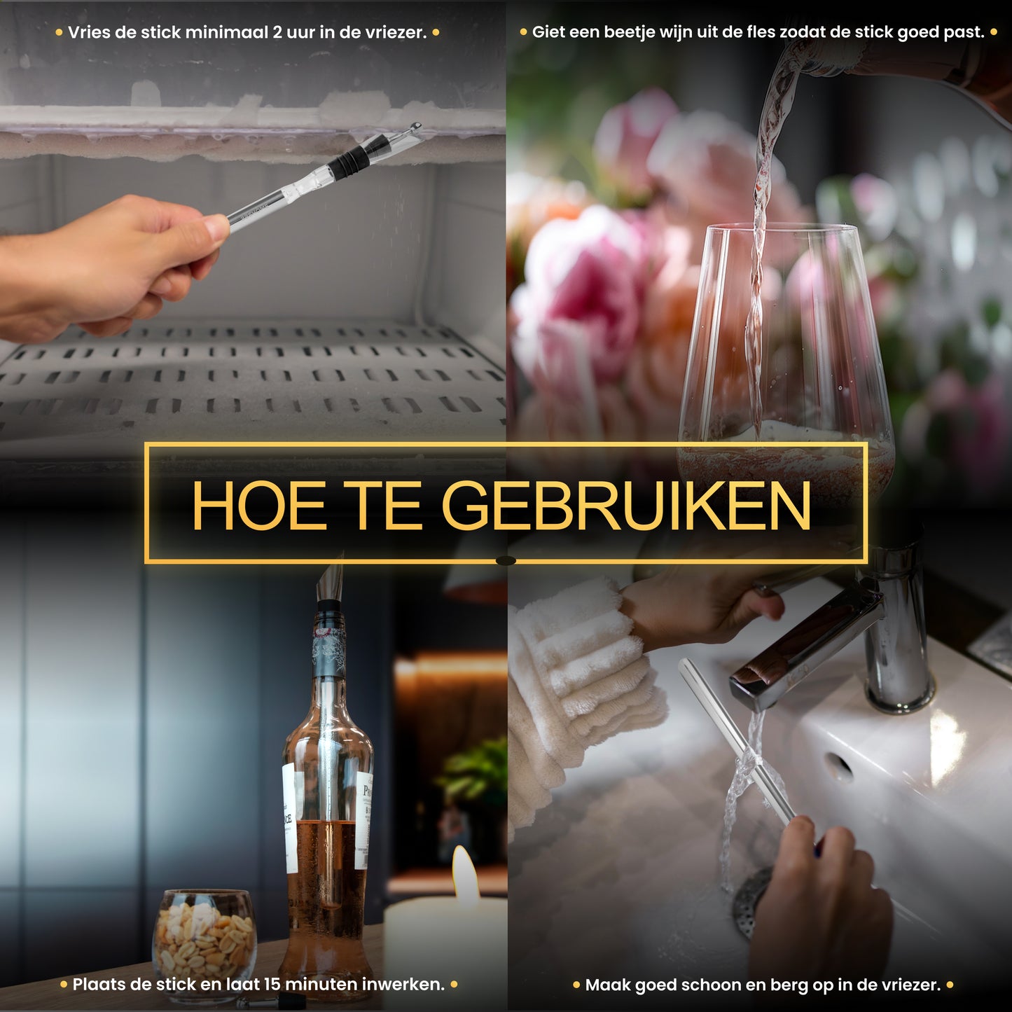 2BEHOME® Luxe Wijnkoeler stick - Inclusief Schenktuit & Wijnstopper - Wijnkoeler staaf