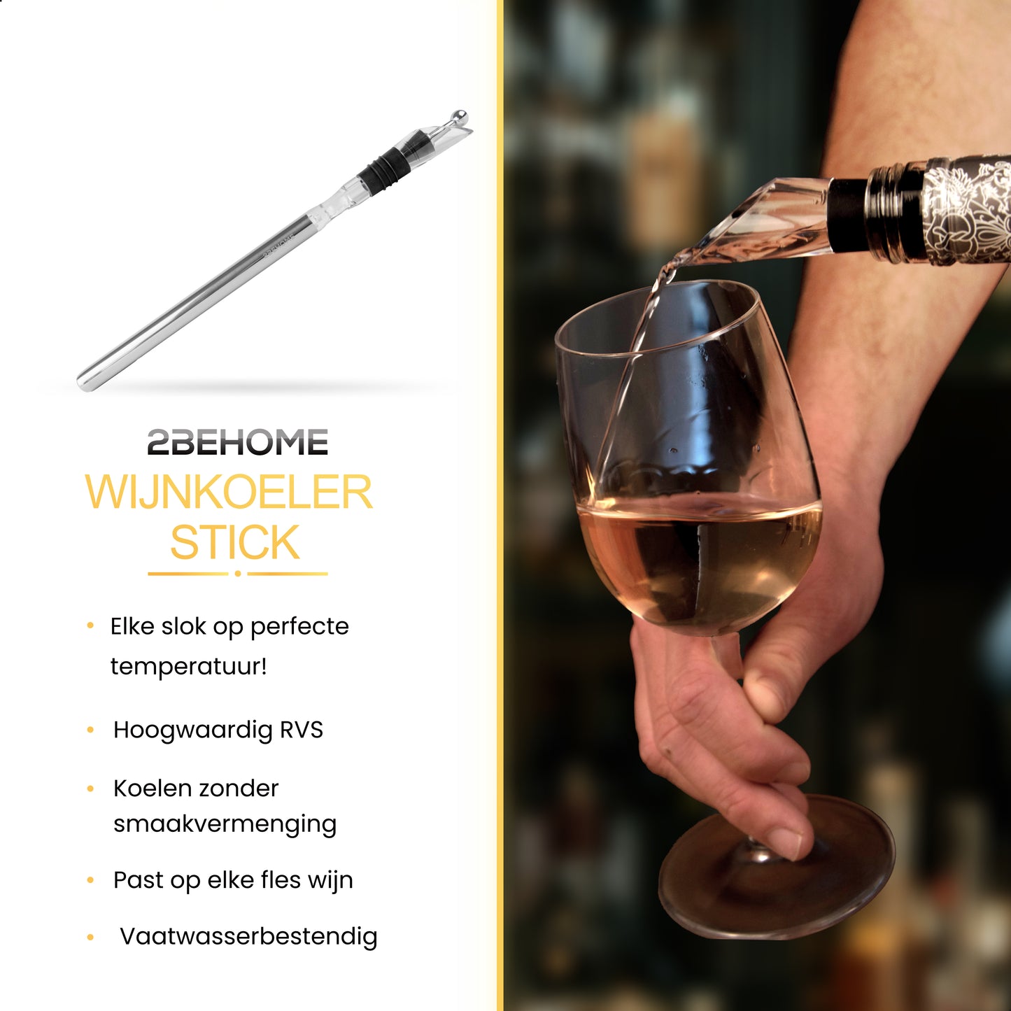 2BEHOME® Luxe Wijnkoeler stick - Inclusief Schenktuit & Wijnstopper - Wijnkoeler staaf