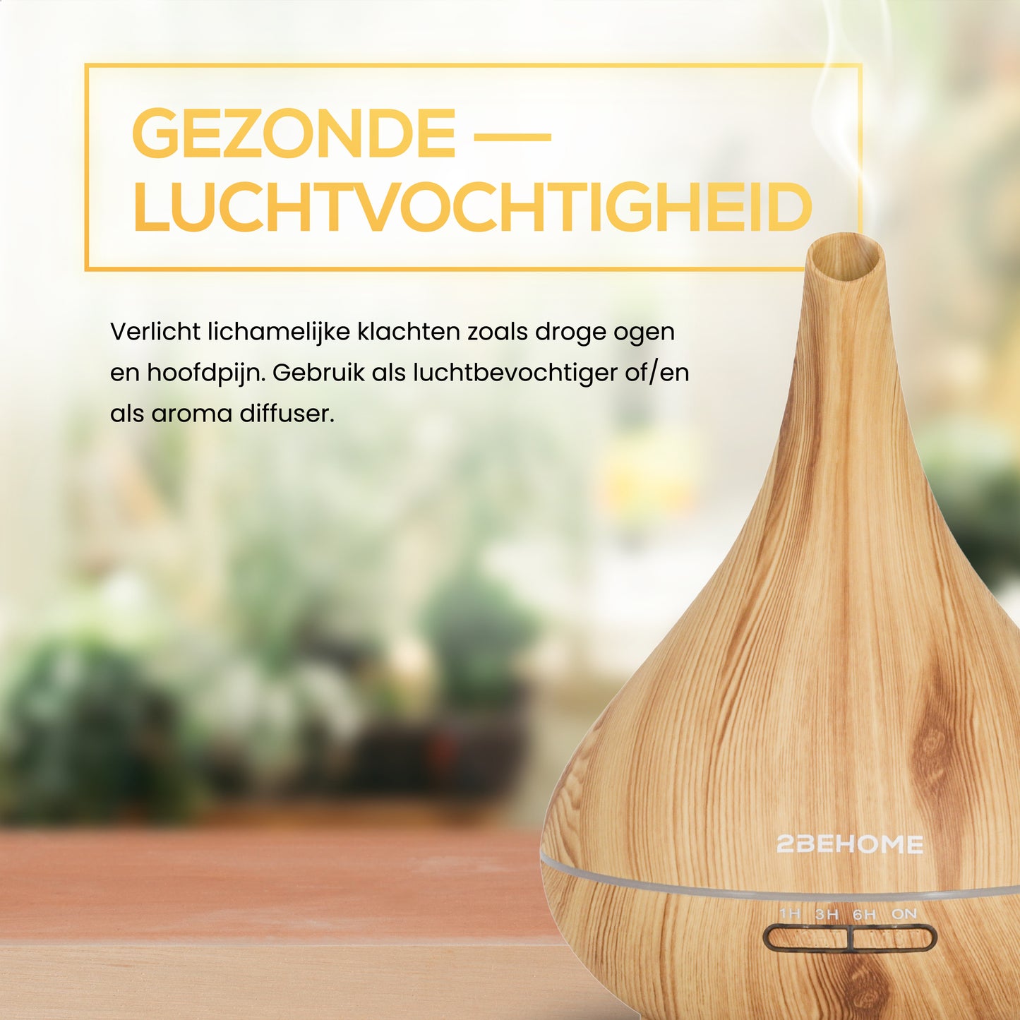 2BEHOME® Aroma Diffuser 550ML met Afstandsbediening - Incl. 2 Etherische Oliën - Lichte Houtlook - 7 LED Kleuren - Aromadiffuser Luchtbevochtiger - Geurverspreider