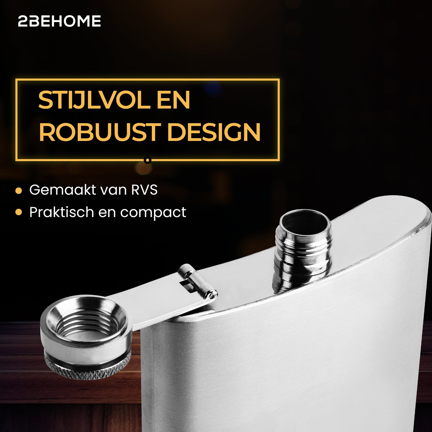 2BEHOME® Heupfles met luxe opbergdoos inclusief 2 shotglazen en Trechter - RVS - Veldfles - Heupflacon - Zilver