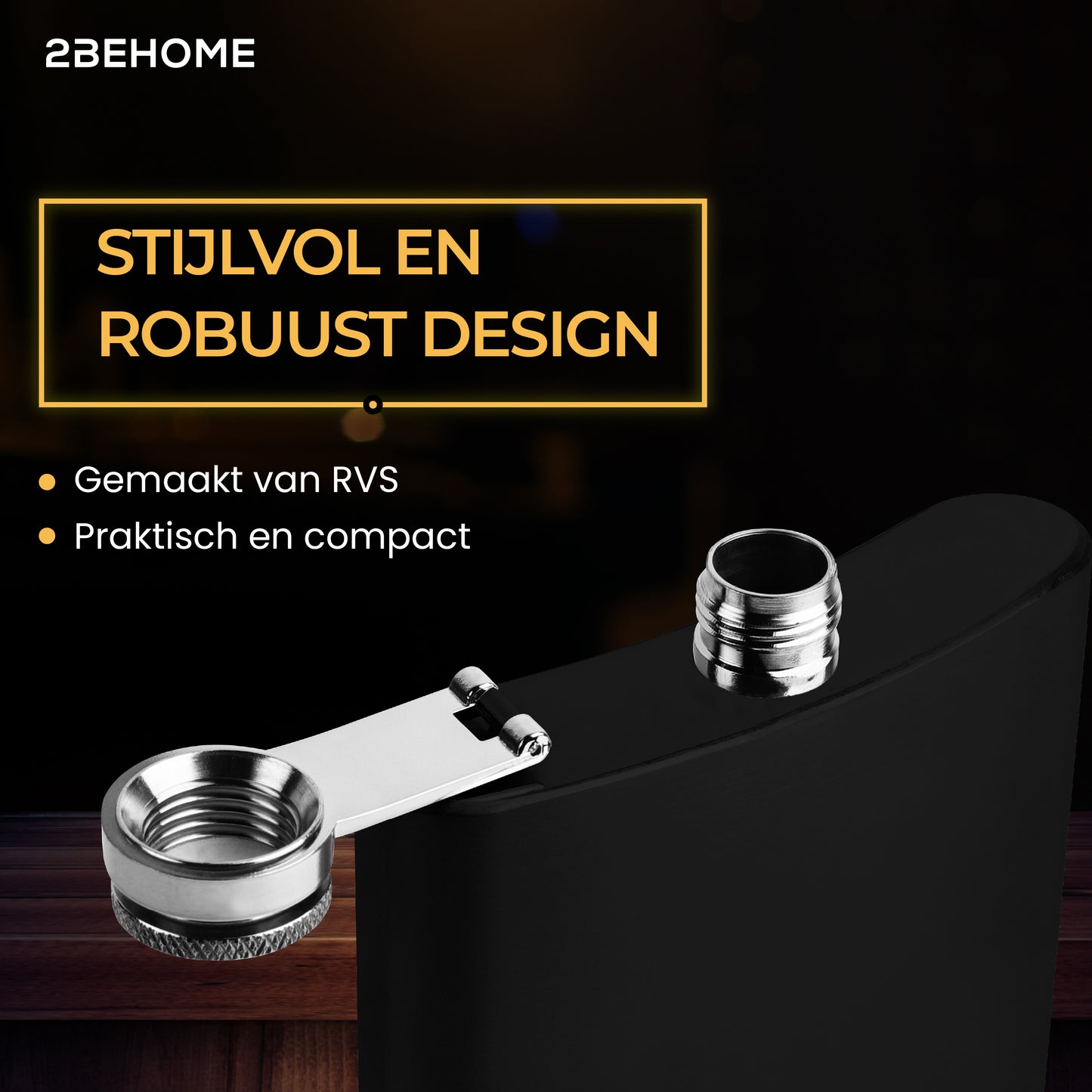 2BEHOME® Heupfles met luxe opbergdoos inclusief 2 shotglazen en Trechter - RVS - Veldfles - Heupflacon - Zwart