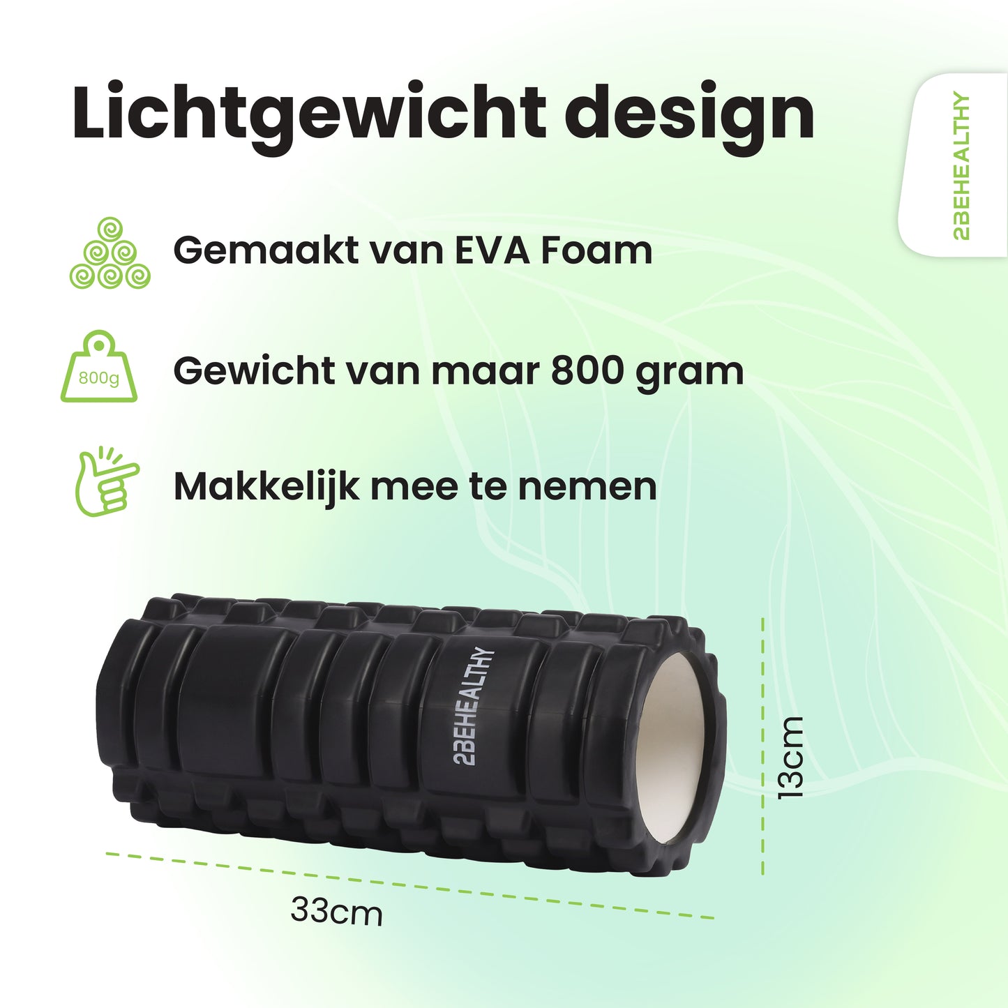 2BEHEALTHY Foam Roller Massage - 33 cm - Medium Hardheid - Massage Roller - Zwart