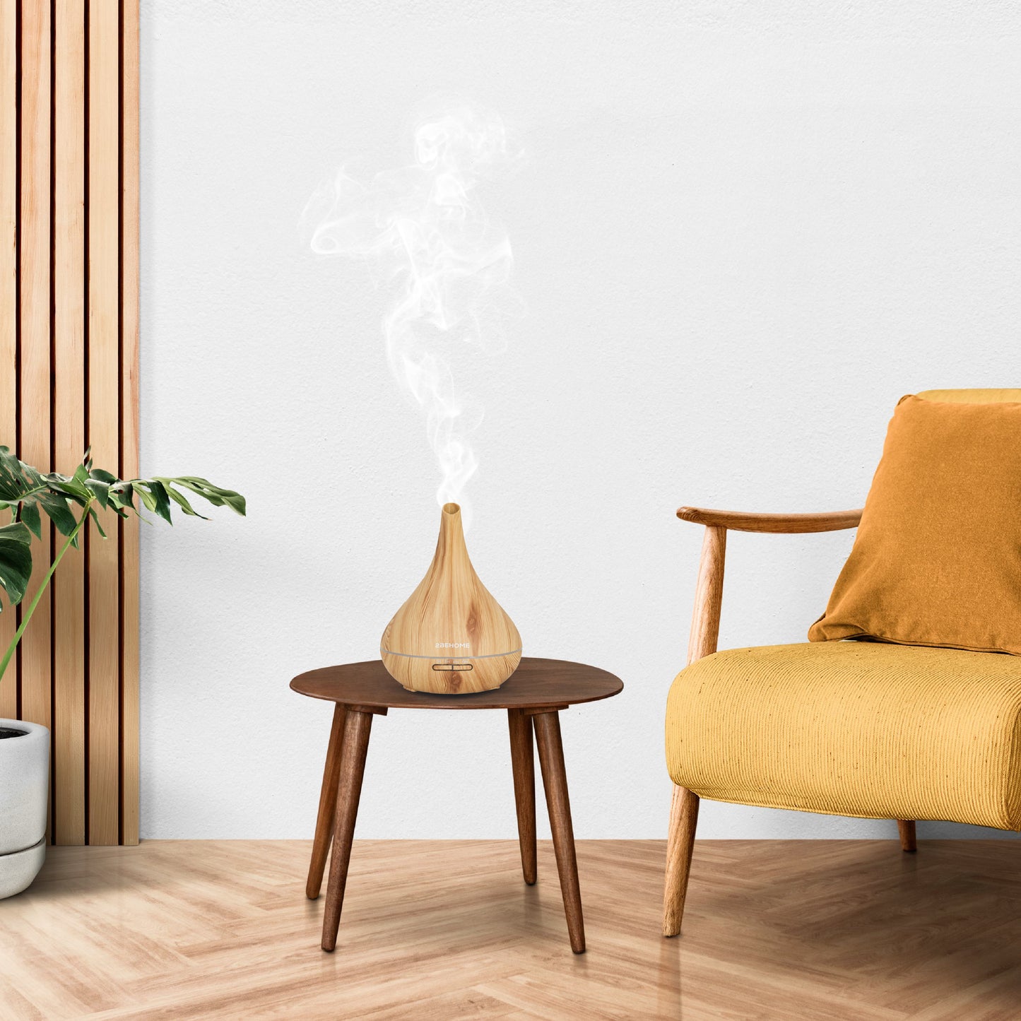 2BEHOME® Aroma Diffuser 550ML met Afstandsbediening - Incl. 2 Etherische Oliën - Lichte Houtlook - 7 LED Kleuren - Aromadiffuser Luchtbevochtiger - Geurverspreider