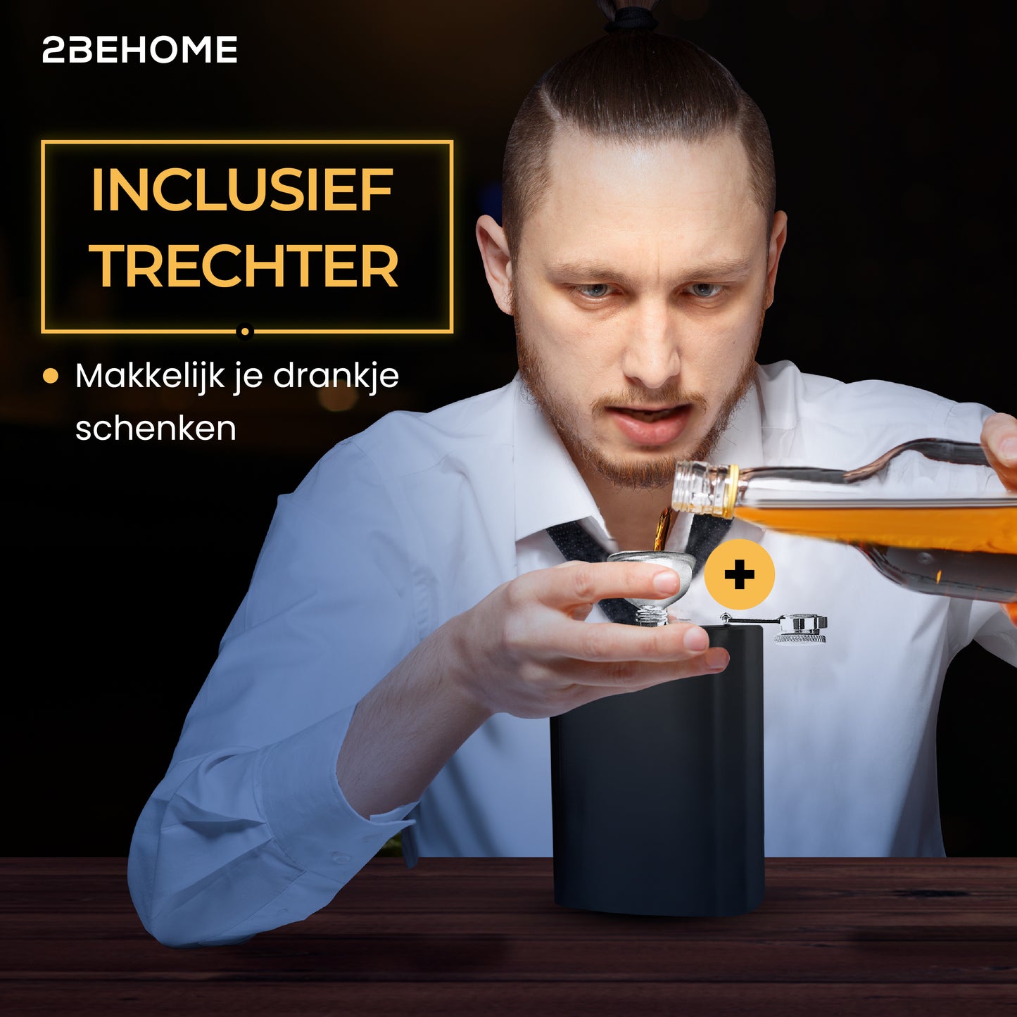 2BEHOME® Heupfles met luxe opbergdoos inclusief 2 shotglazen en Trechter - RVS - Veldfles - Heupflacon - Zwart