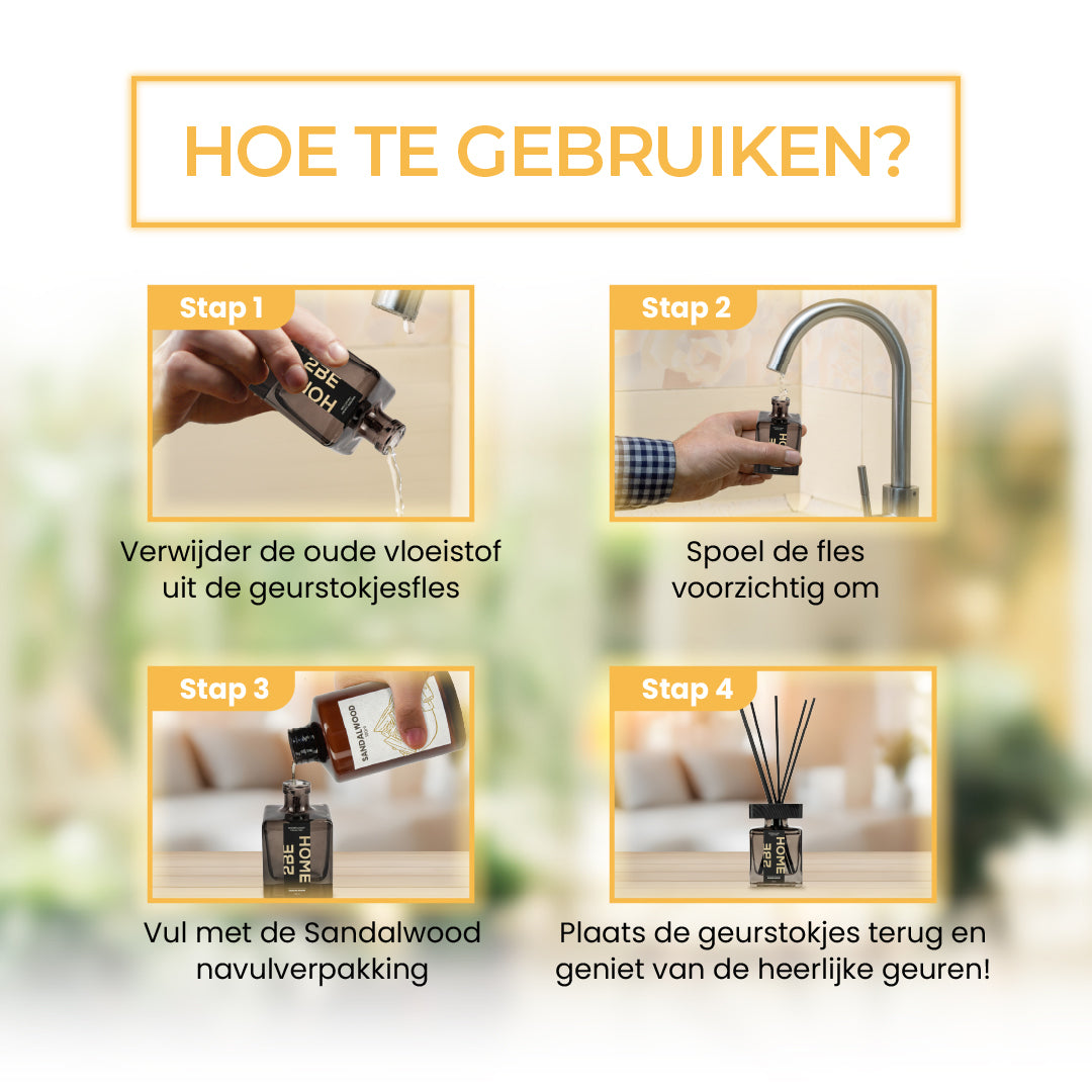 2BEHOME Geurstokjes Navulling - Sandalwood - 100 ml - Wooden Luxury Collection - Geurverspreider - Huisparfum - Luchtverfrisser