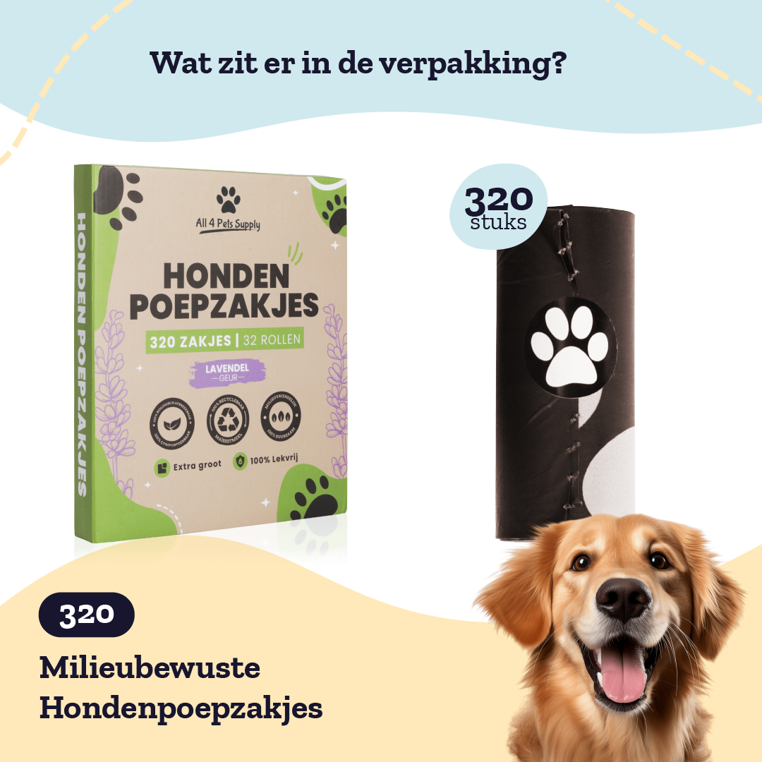 All 4 Pets Supply Hondenpoepzakjes Afbreekbaar - 320 stuks met Lavendel geur - Poepzakjes hond & 100% Biologisch Afbreekbaar - Bruin