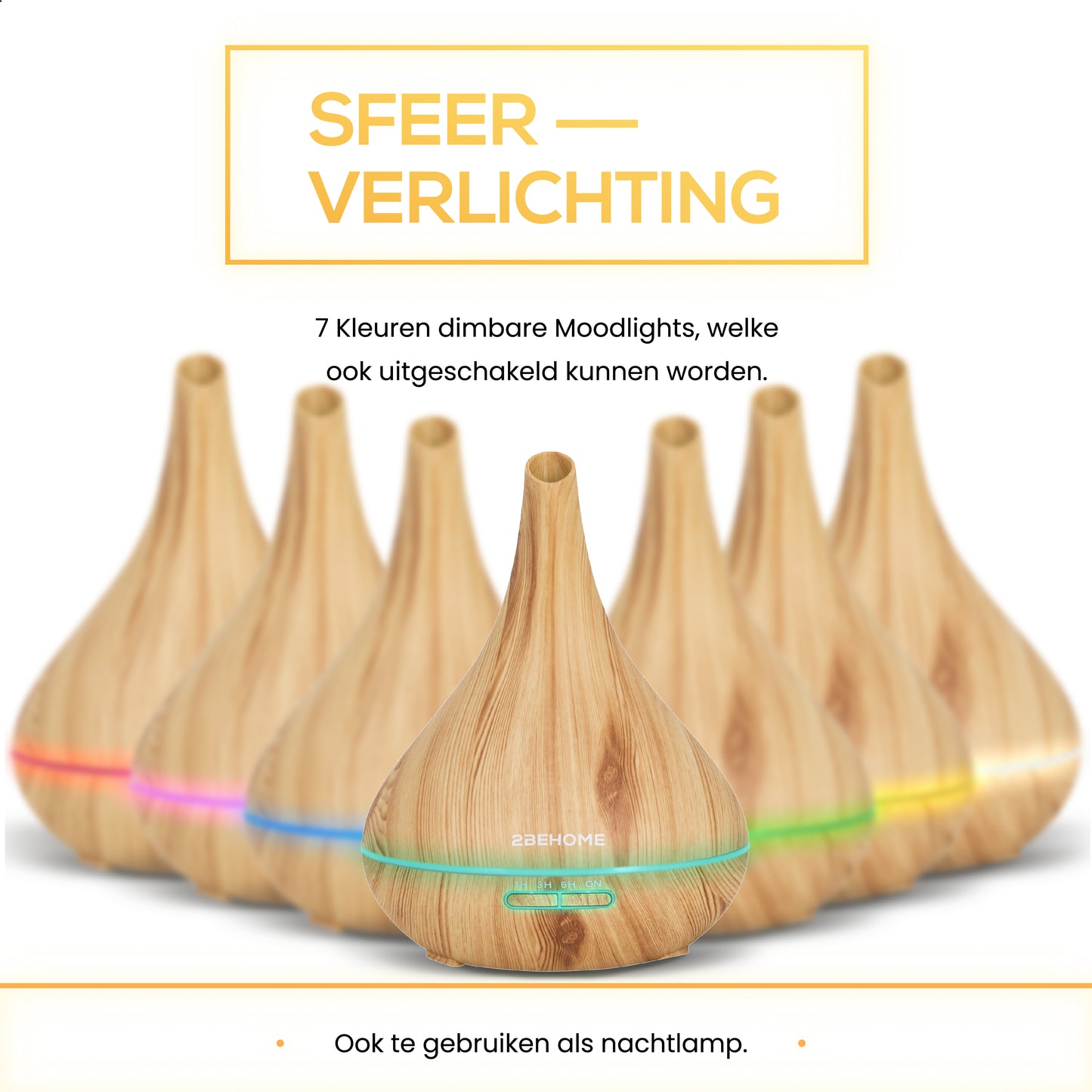 2BEHOME® Aroma Diffuser 550ML met Afstandsbediening - Incl. 2 Etherische Oliën - Lichte Houtlook - 7 LED Kleuren - Aromadiffuser Luchtbevochtiger - Geurverspreider