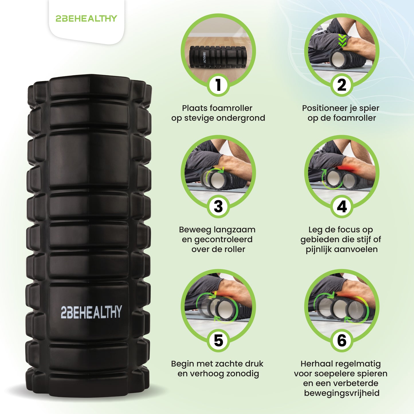 2BEHEALTHY Foam Roller Massage - 33 cm - Medium Hardheid - Massage Roller - Zwart