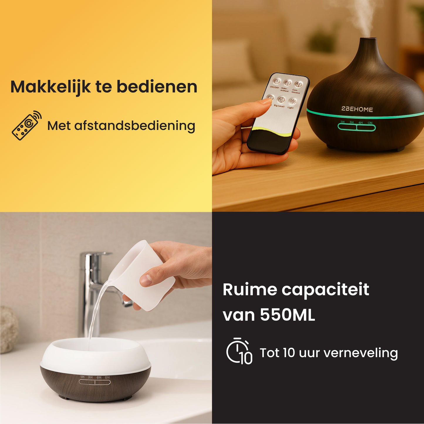 Donker eiken aroma diffuser met afstandsbediening en vullen met water