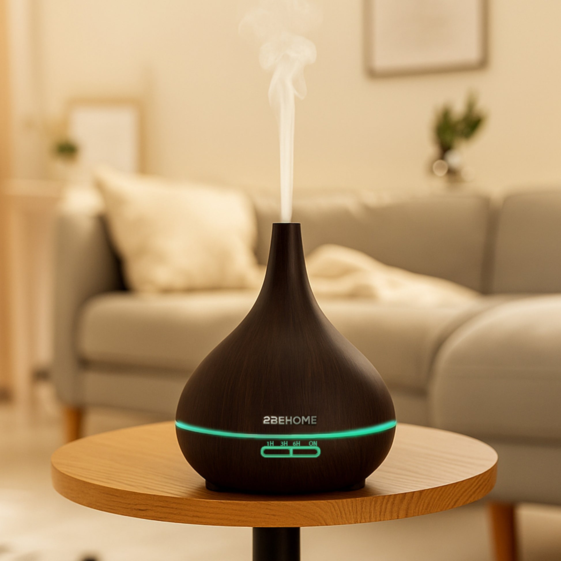 Donker eiken aroma diffuser met lange nek en met LED-verlichting en stoom