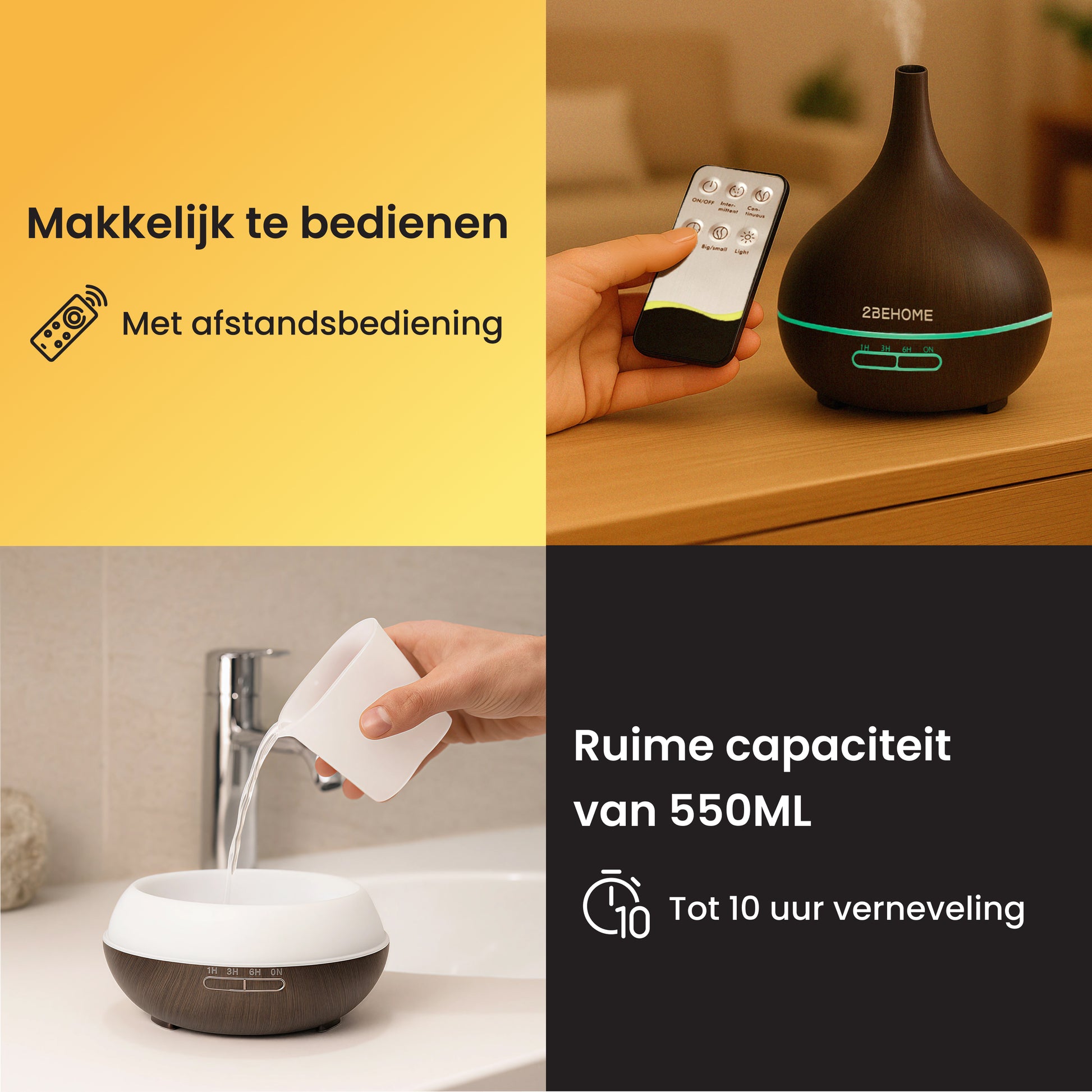 Donker eiken aroma diffuser met afstandsbediening en vullen met water