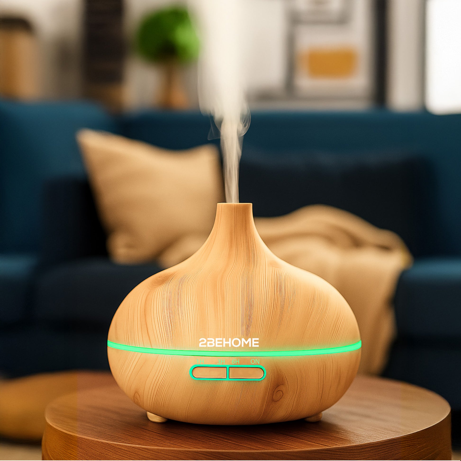 Licht eiken aroma diffuser en luchtbevochtiger met LED-verlichting en stoom