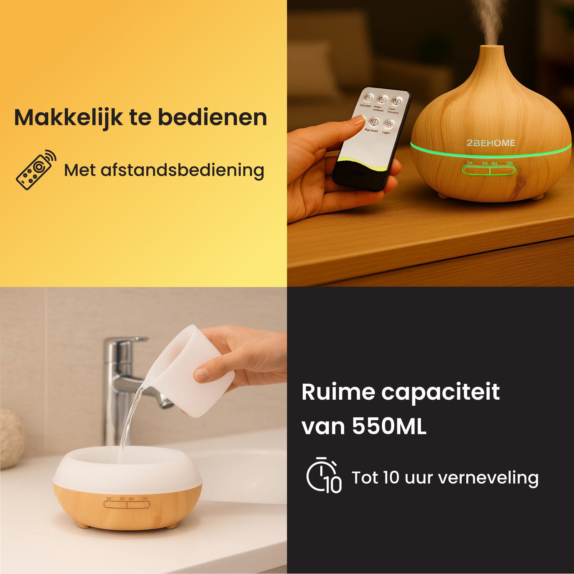 Licht eiken aroma diffuser met afstandsbediening en vullen met water