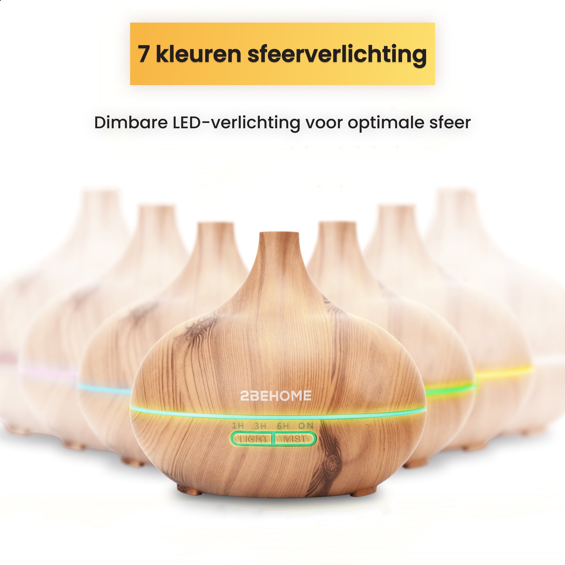 Aroma diffuser en luchtbevochtiger met zeven kleuren LED-sfeerlicht