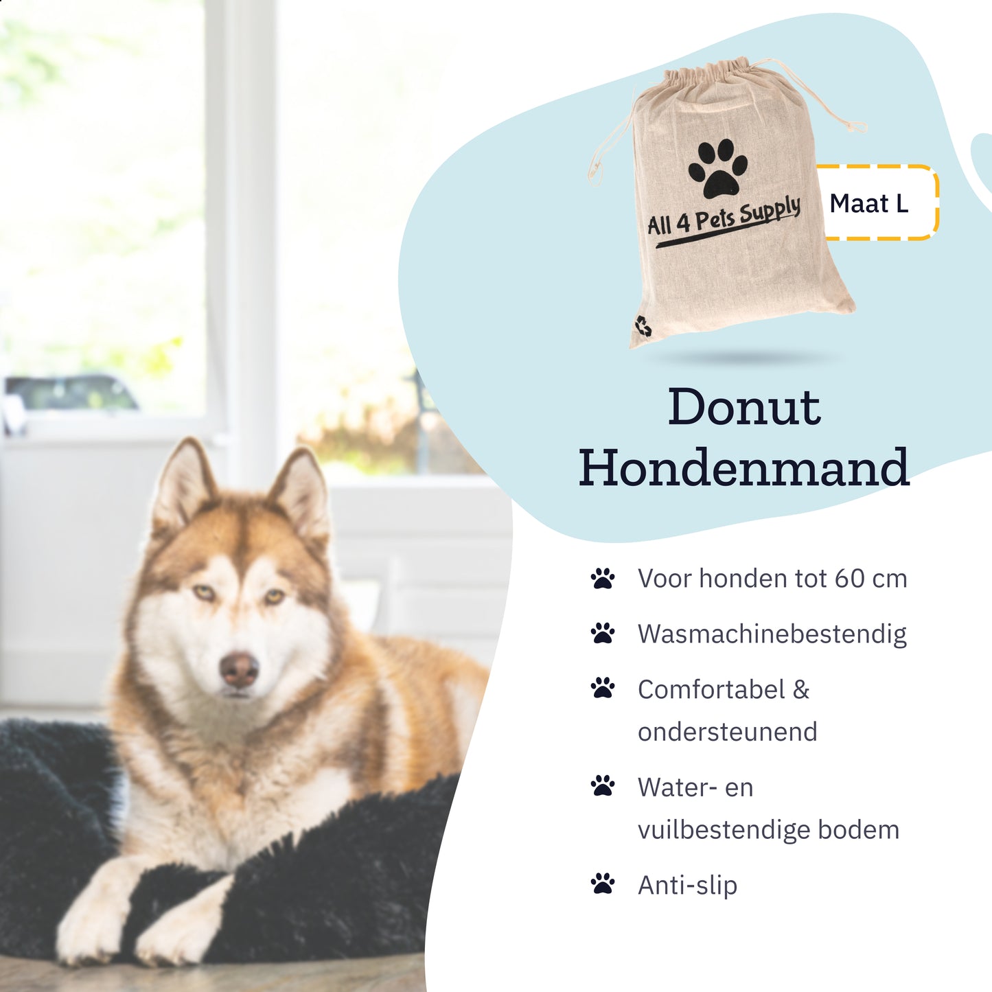 All 4 Pets Supply Hondenmand Donut - Maat L - Geschikt Voor Honden Tot 60 cm