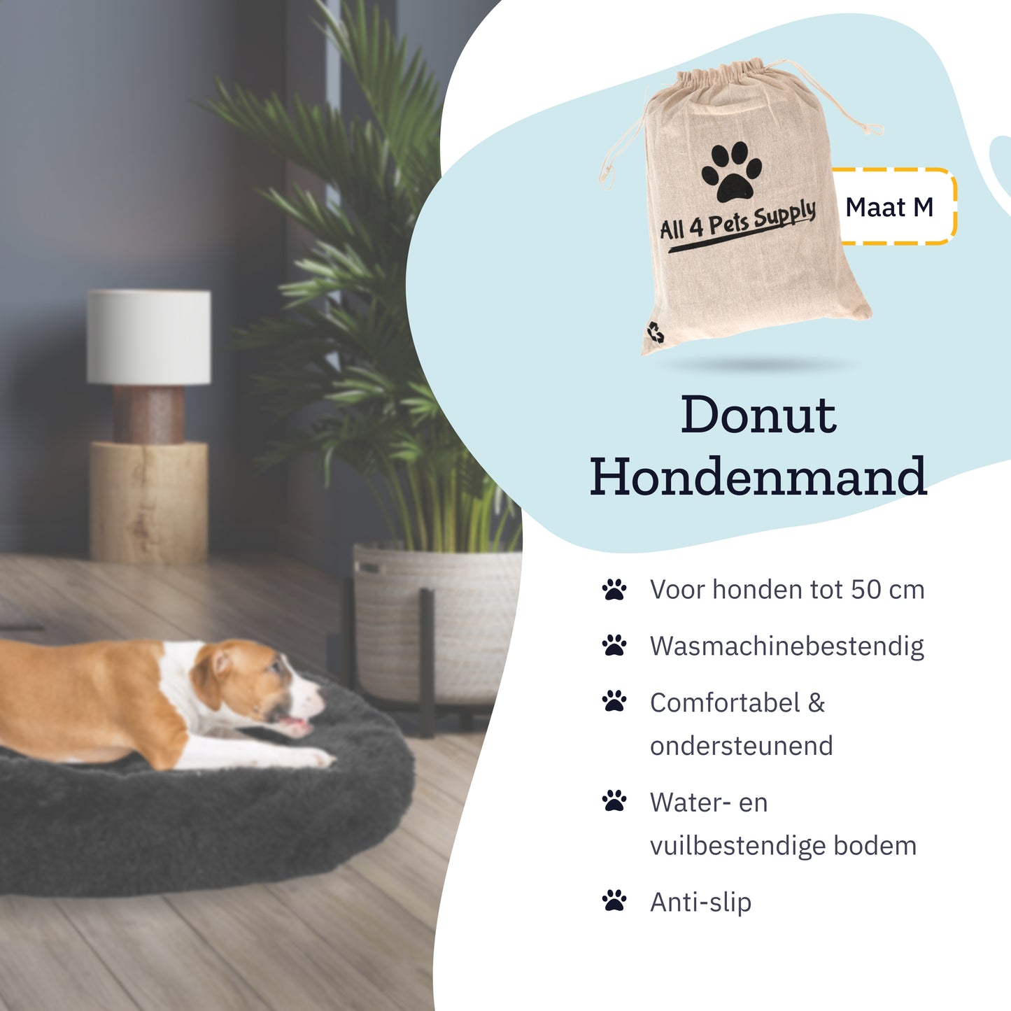 All 4 Pets Supply Hondenmand Donut - Maat M - Geschikt Voor Honden Tot 50 cm