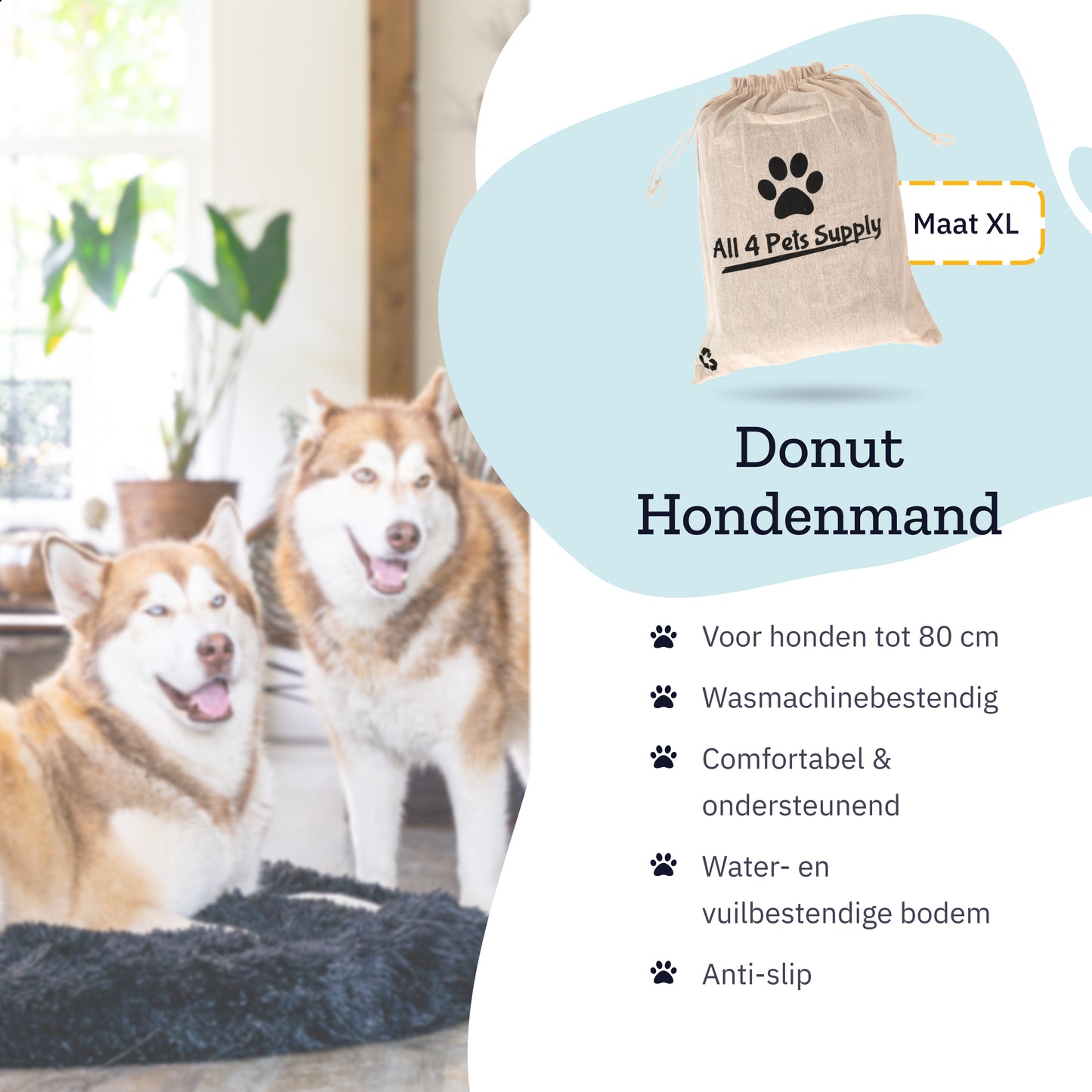 All 4 Pets Supply Hondenmand Donut - Maat XL - Geschikt Voor Honden Tot 80 cm