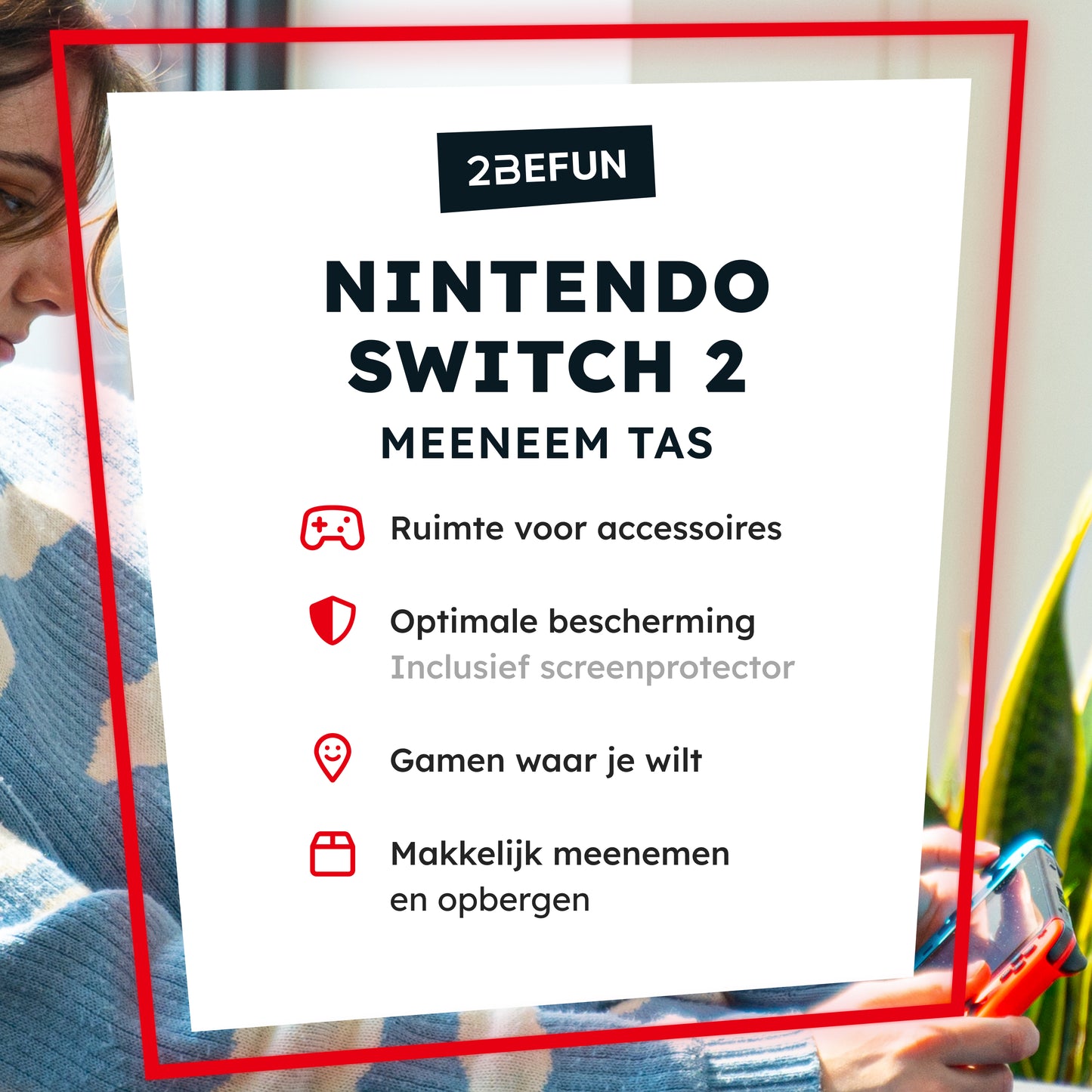 2BEFUN Nintendo Switch 2 Case incl. Screenprotector geschikt voor Nintendo Switch 2 - Nintendo Switch 2 Hoes - Nintendo Switch 2 Accessoires - Zwart