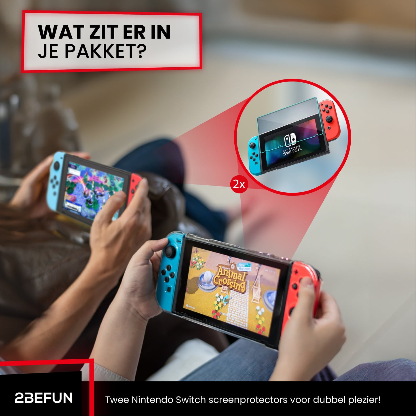 2BEFUN Screenprotector geschikt voor Nintendo Switch - 2 Stuks - Gehard glas - Nintendo Switch Accessoires - Screenprotectors - Beschermglas