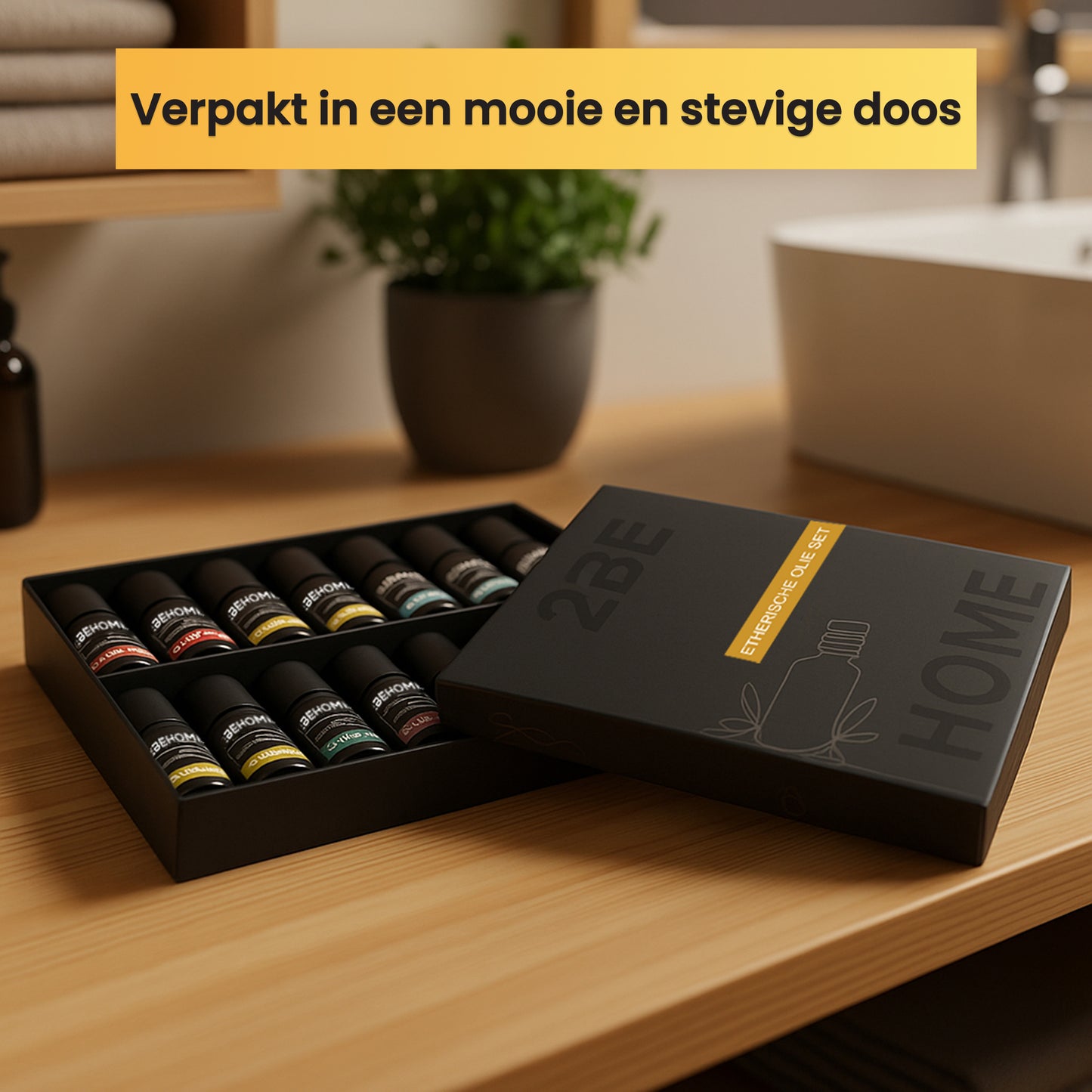 De olieset is verpakt in een mooie en stevige doos.