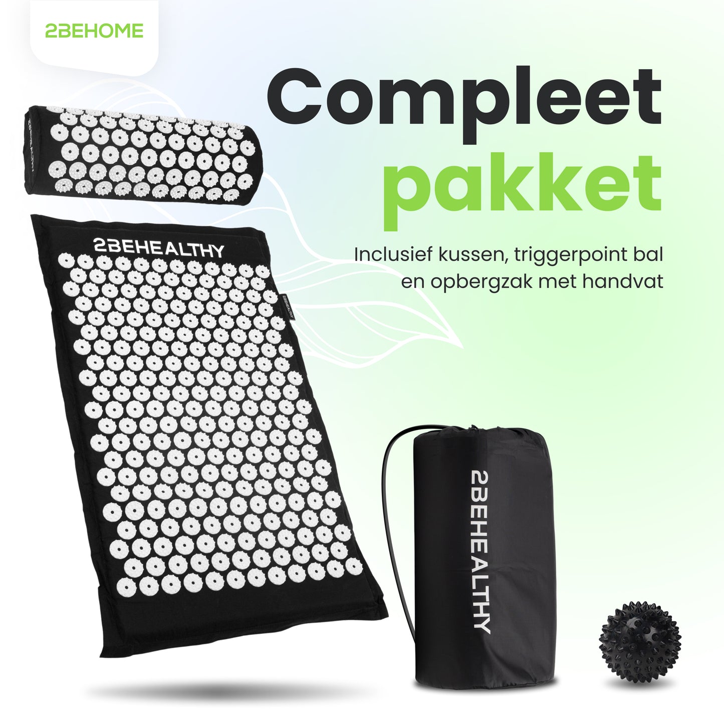 2BEHEALTHY Stevige Spijkermat met Kussen en Triggerpoint Bal - 70 x 41 cm - Shakti Mat - Acupressuur mat