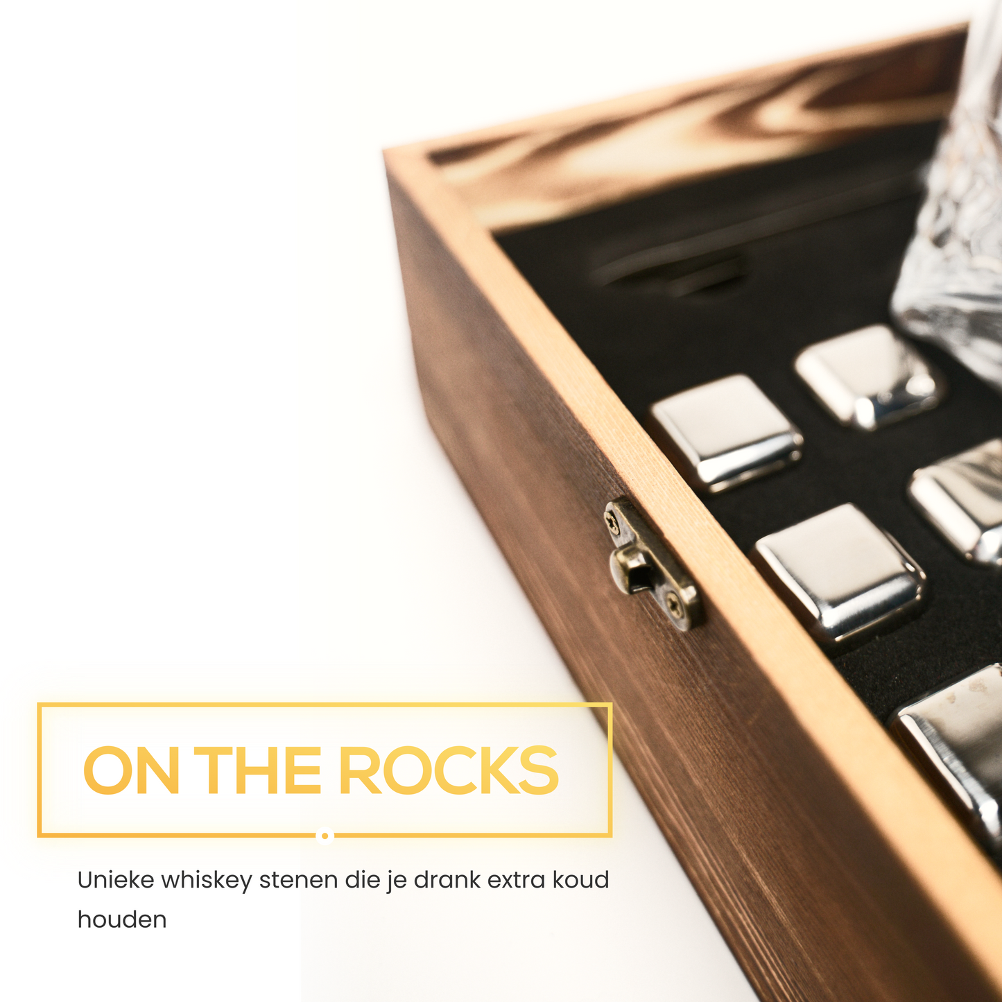 2BEHOME® Whiskey set met 2 whiskey glazen en 6 whiskey stones / stenen - Inclusief luxe houten opbergdoos