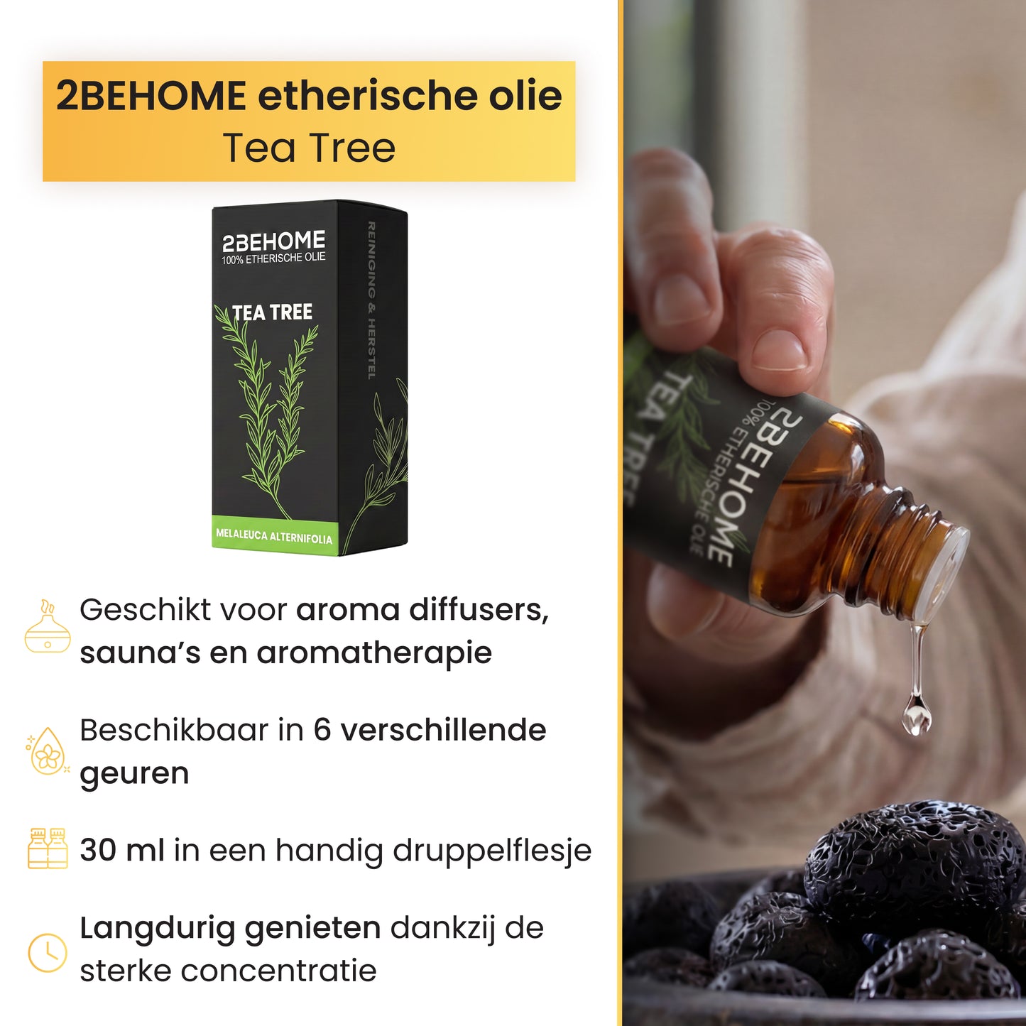 2BEHOME Etherische Olie Tea Tree - 30 ML - 1 Stuk - Essentiële olie voor Aromatherapie