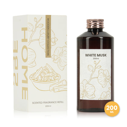 2BEHOME Geurstokjes Navulling - White Musk - 200 ML - Wooden Luxury Collection - Luxe Fragrance sticks - Huisparfum - Luchtverfrisser - Geurverspreider - Wit
