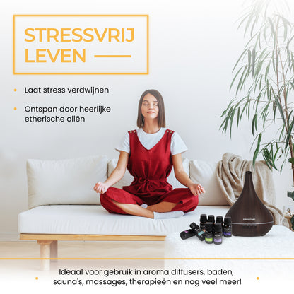 2BEHOME® Aroma Diffuser 550ML met Afstandsbediening - Incl. 16 Etherische Oliën - Donkere Houtlook - 7 LED Kleuren - Aromadiffuser Luchtbevochtiger - Geurverspreider