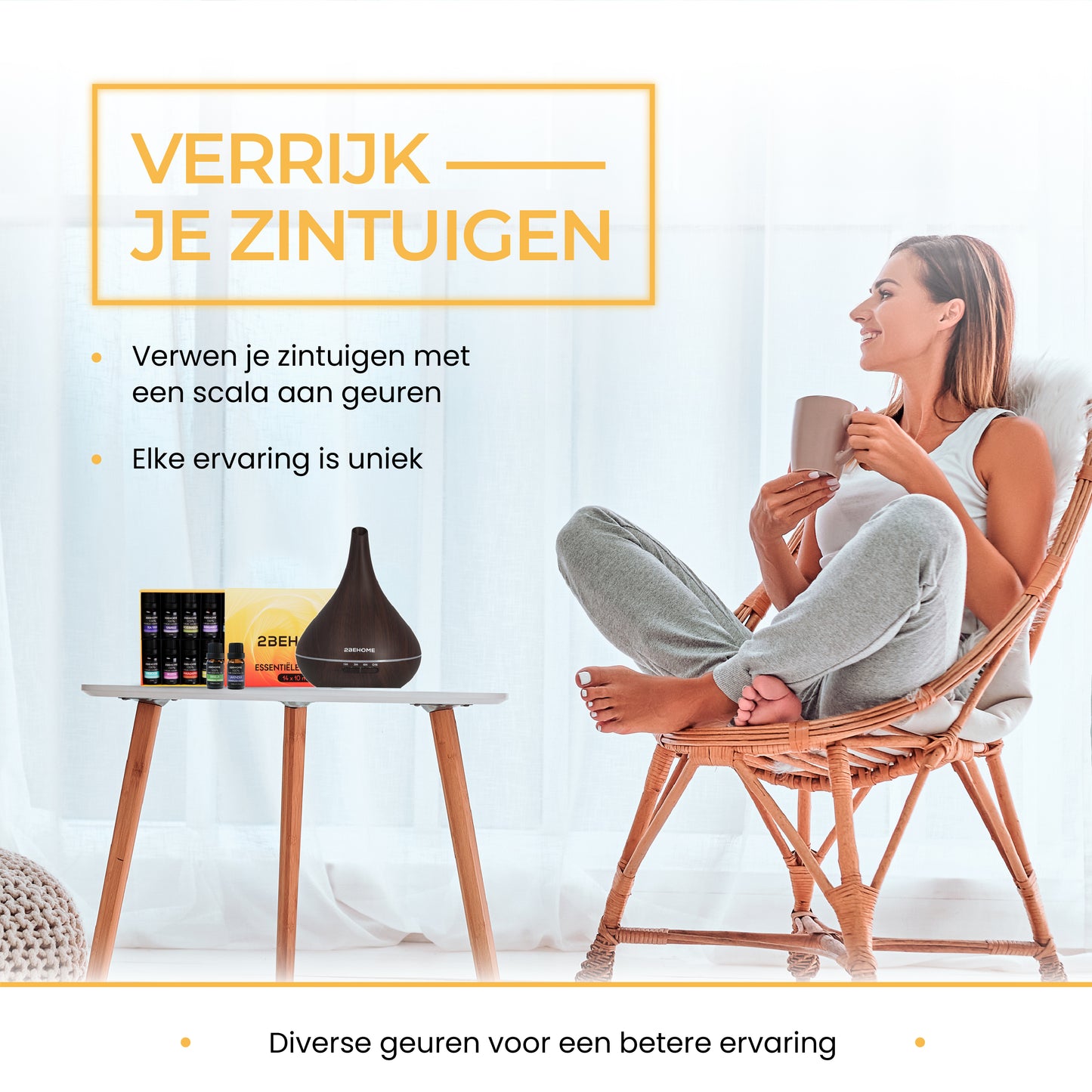 2BEHOME® Aroma Diffuser 550ML met Afstandsbediening - Incl. 16 Etherische Oliën - Donkere Houtlook - 7 LED Kleuren - Aromadiffuser Luchtbevochtiger - Geurverspreider