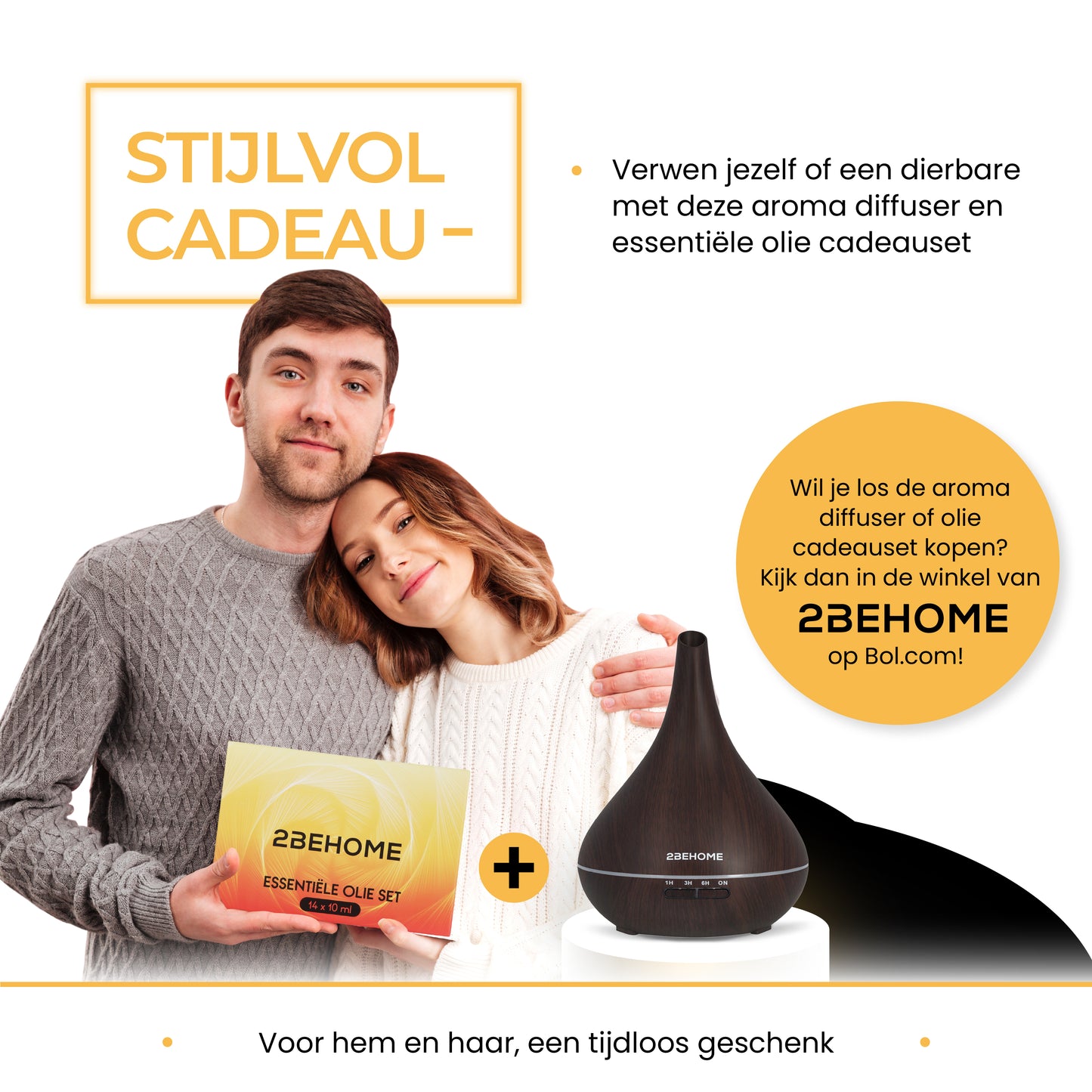 2BEHOME® Aroma Diffuser 550ML met Afstandsbediening - Incl. 16 Etherische Oliën - Donkere Houtlook - 7 LED Kleuren - Aromadiffuser Luchtbevochtiger - Geurverspreider