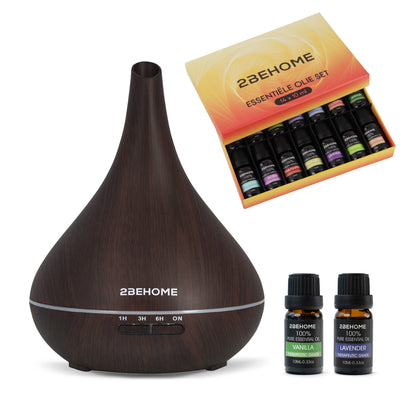 2BEHOME® Aroma Diffuser 550ML met Afstandsbediening - Incl. 16 Etherische Oliën - Donkere Houtlook - 7 LED Kleuren - Aromadiffuser Luchtbevochtiger - Geurverspreider