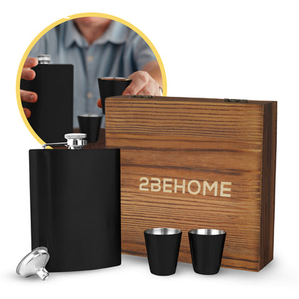 Heupfles met luxe opbergdoos Zwart