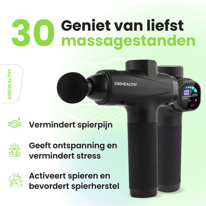 2BEHEALTHY® Massage Gun Professioneel - Incl. 6 Opzetstukken en 30 Massagestanden - 8 Uur Batterij - Sport en Relax Massage Pistool