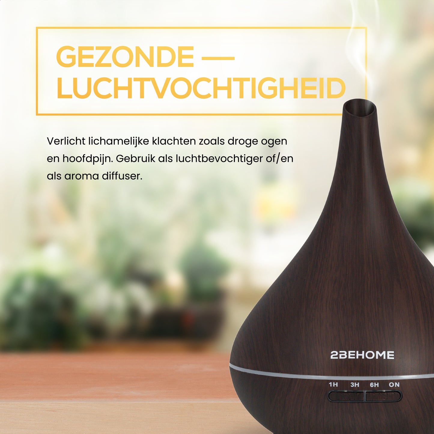 2BEHOME® Aroma Diffuser 550ML met Afstandsbediening - Incl. 16 Etherische Oliën - Donkere Houtlook - 7 LED Kleuren - Aromadiffuser Luchtbevochtiger - Geurverspreider