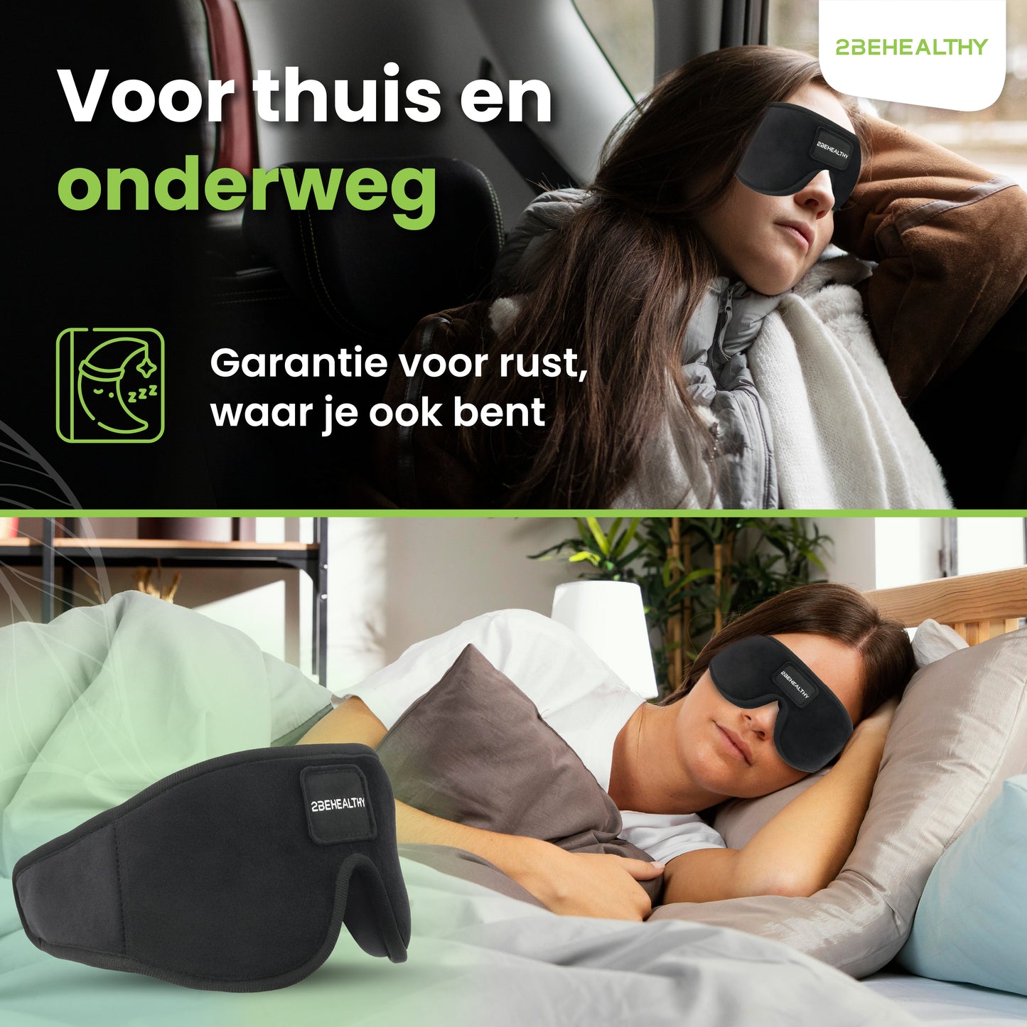 2BEHEALTHY® 3D Slaapmasker vrouwen & mannen - Inc. luxe Opbergzakje - 100% Verduisterend - Oogmasker