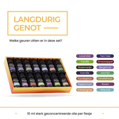 2BEHOME® Aroma Diffuser 550ML met Afstandsbediening - Incl. 16 Etherische Oliën Cadeauset - Lichte houtlook