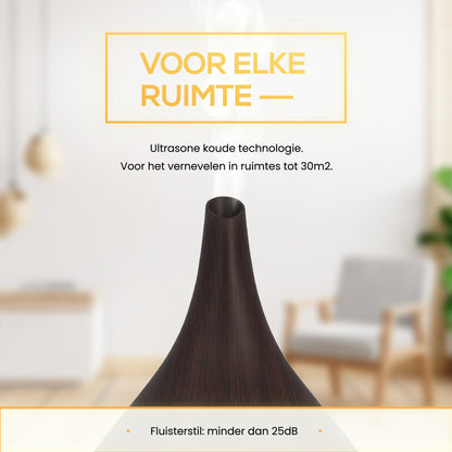 2BEHOME® Aroma Diffuser 550ML met Afstandsbediening - Incl. 16 Etherische Oliën - Donkere Houtlook - 7 LED Kleuren - Aromadiffuser Luchtbevochtiger - Geurverspreider