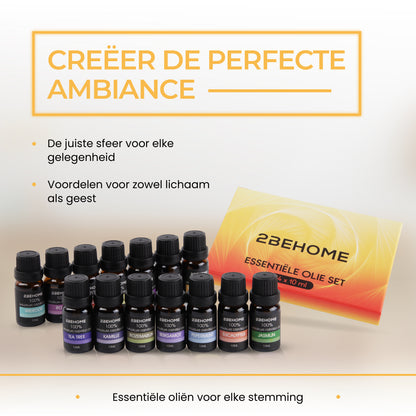 2BEHOME® Etherische Olie Set - Cadeauset van 14 Geuren - Essentiële olie diffuser - Essentiële oliën