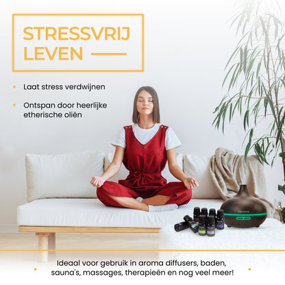 2BEHOME® Aroma Diffuser 550ML met Afstandsbediening - Incl. 16 Etherische Oliën Cadeauset - Donkere houtlook