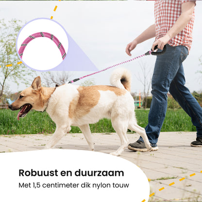 All 4 Pets Supply Reflecterende Hondenriem - 3 meter - Roze - Hondenleiband / Hondenlijn