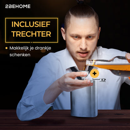 2BEHOME® Heupfles met luxe opbergdoos inclusief 2 shotglazen en Trechter - RVS - Veldfles - Heupflacon - Zilver