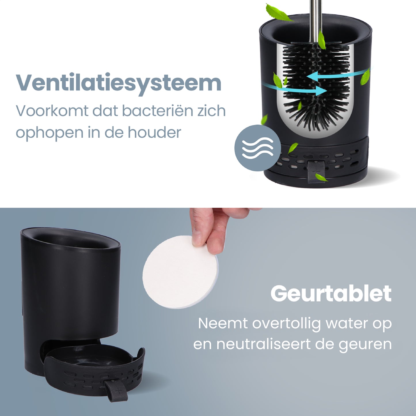 2BEHOME® Luxe Wc Borstel Met Houder - Toiletborstel Met Houder Hangend of Vrijstaand - Zwart