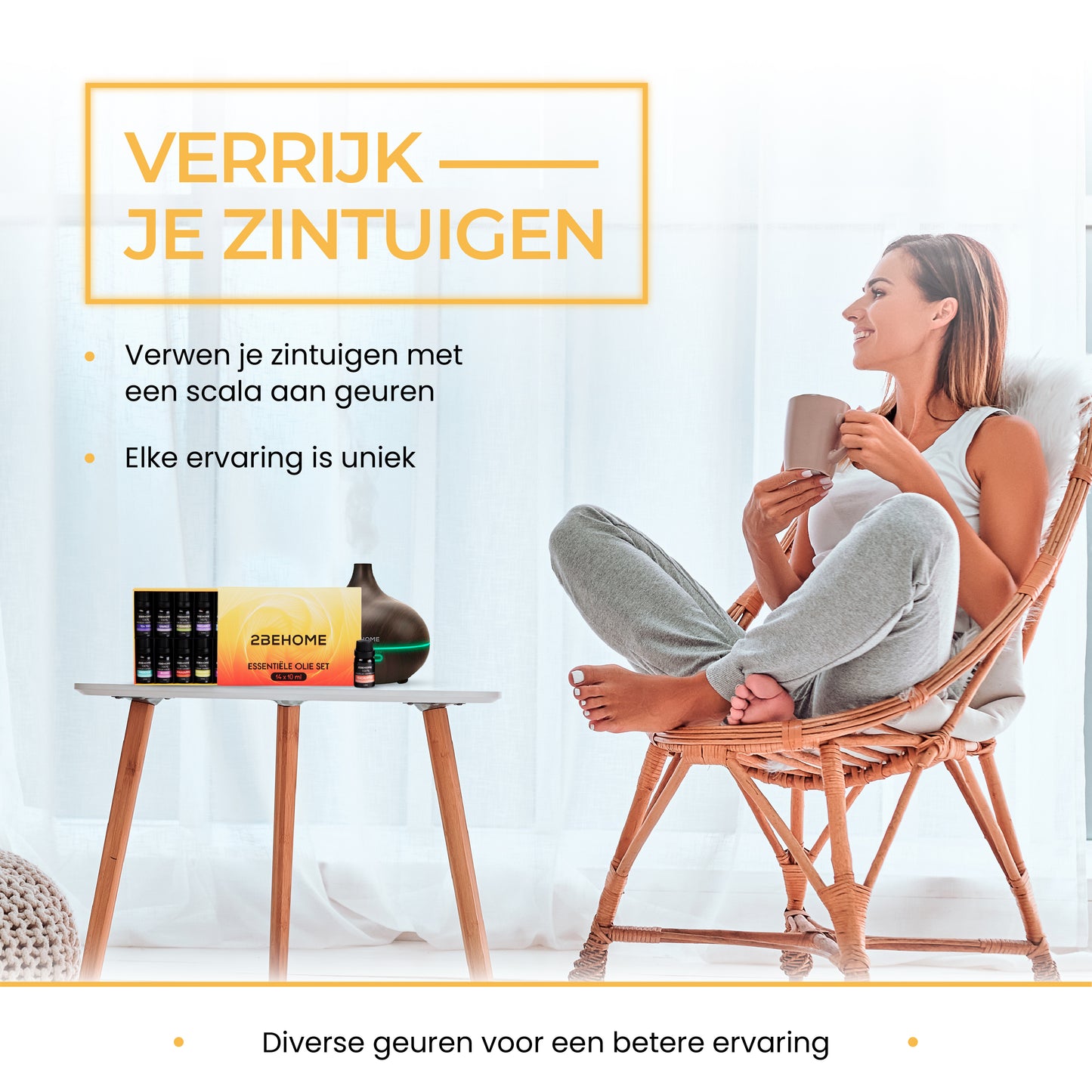 2BEHOME® Aroma Diffuser 550ML met Afstandsbediening - Incl. 16 Etherische Oliën Cadeauset - Donkere houtlook