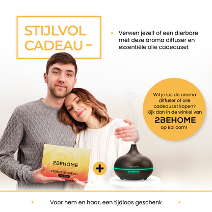 2BEHOME® Aroma Diffuser 550ML met Afstandsbediening - Incl. 16 Etherische Oliën Cadeauset - Donkere houtlook