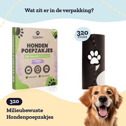 All 4 Pets Supply® Hondenpoepzakjes Afbreekbaar - 320 stuks met Lavendel geur - Poepzakjes hond & 100% Biologisch Afbreekbaar - Bruin