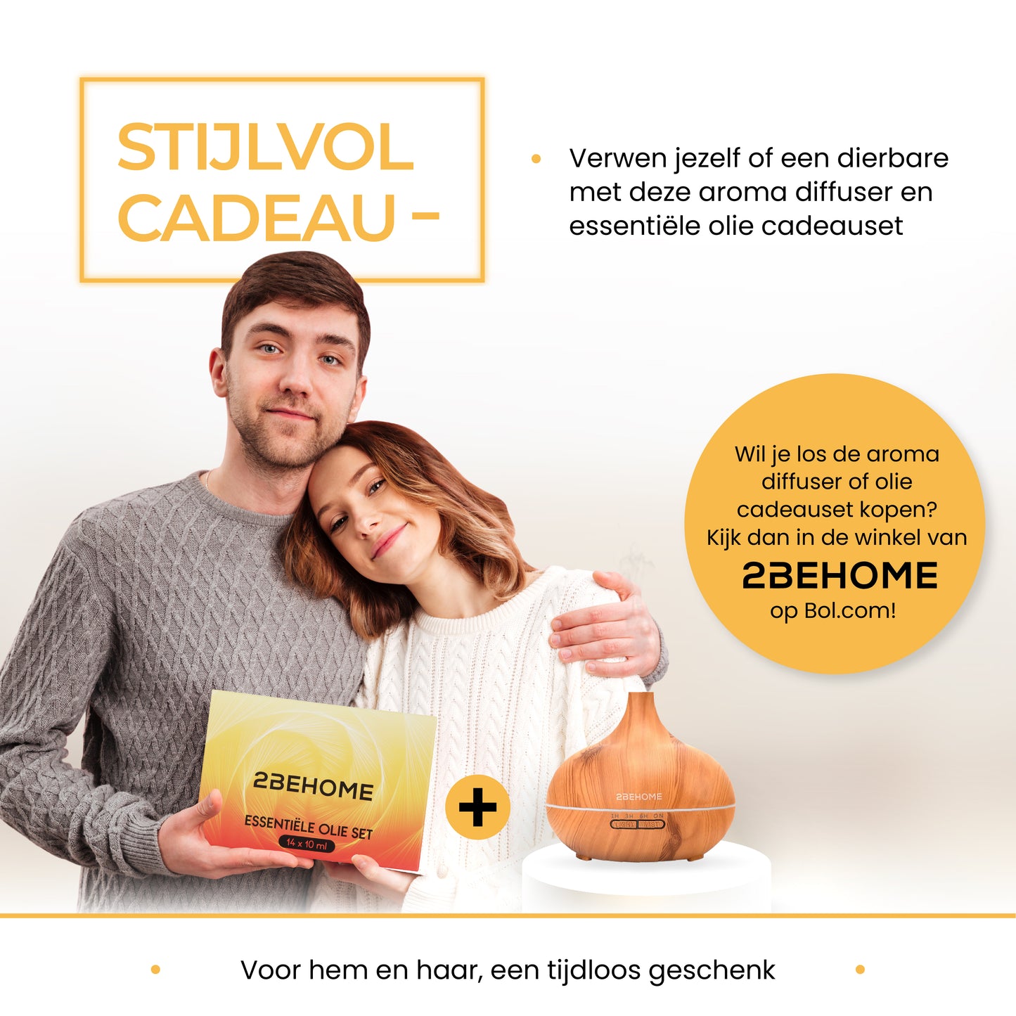 2BEHOME® Aroma Diffuser 550ML met Afstandsbediening - Incl. 16 Etherische Oliën Cadeauset - Lichte houtlook